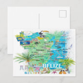 Belize Caribbean Illustrated Travel Map met Wegen Briefkaart (Voorkant / Achterkant)