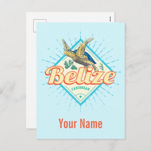 Belize Caribbean Retro Turtle  Souvenir Feestdagenkaart (Voorkant / Achterkant)