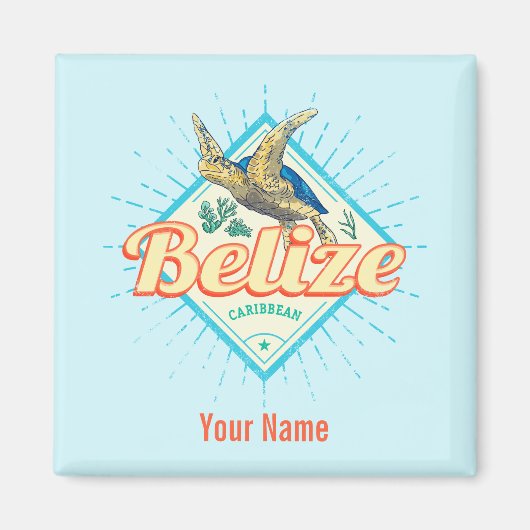 Belize Caribbean Retro Turtle  Souvenir Magneet (Voorkant)