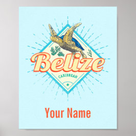 Belize Caribbean Retro Turtle  Souvenir Poster