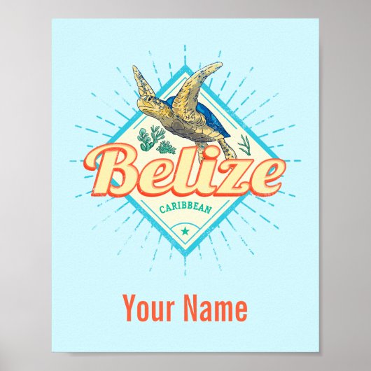 Belize Caribbean Retro Turtle  Souvenir Poster (Voorkant)