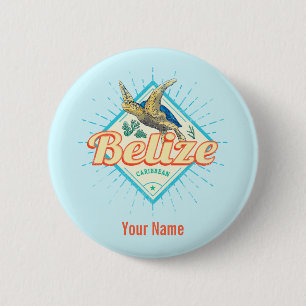 Belize Caribbean Retro Turtle  Souvenir Ronde Button 5,7 Cm