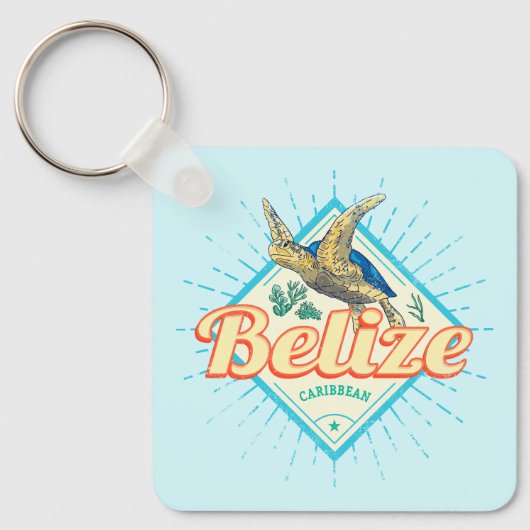Belize Caribbean Retro Turtle  Souvenir Sleutelhanger (Voorkant)
