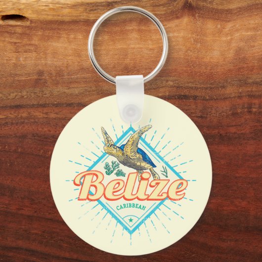 Belize Caribbean Retro Turtle Souvenir Sleutelhanger (Voorkant)