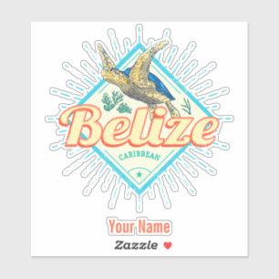 Belize Caribbean Retro Turtle  Souvenir Sticker