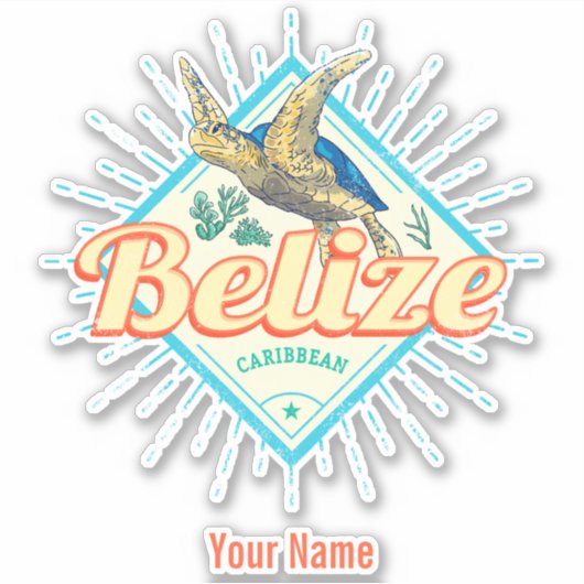 Belize Caribbean Retro Turtle  Souvenir Sticker (Voorkant)