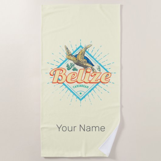 Belize Caribbean Retro Turtle  Souvenir Strandlaken (Voorkant)