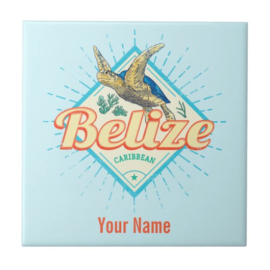 Belize Caribbean Retro Turtle  Souvenir Tegeltje (Voorkant)