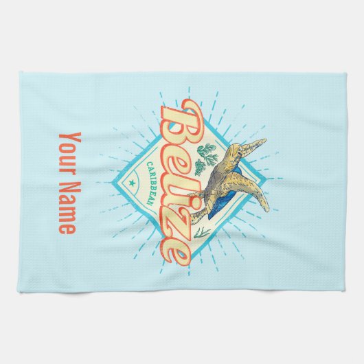 Belize Caribbean Retro Turtle  Souvenir Theedoek (Horizontaal)