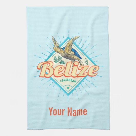 Belize Caribbean Retro Turtle  Souvenir Theedoek (Verticaal)