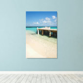 Belize, Caribisch Zee, Goff Caye. Een klein eiland Canvas Afdruk (Insitu (Houten vloer))