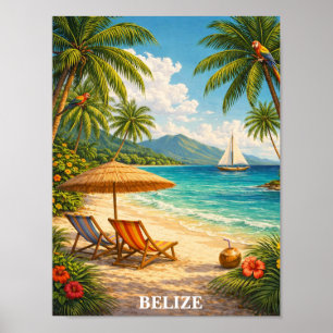 Belize Caribische Tropische Vintage Reis Poster