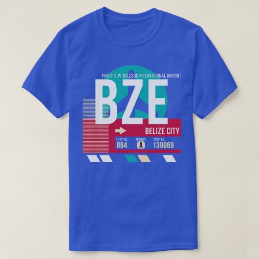 Belize City BZE Airport Code Bagage Label E T-shirt (Design voorkant)