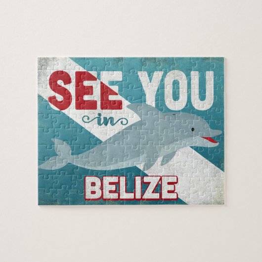 Belize Dolphin - Retro Vintage Travel Legpuzzel (Horizontaal)