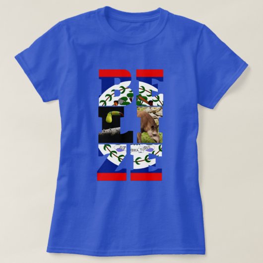 Belize Flag, Tapir & Toucan Bird T-Shirt (Design voorkant)