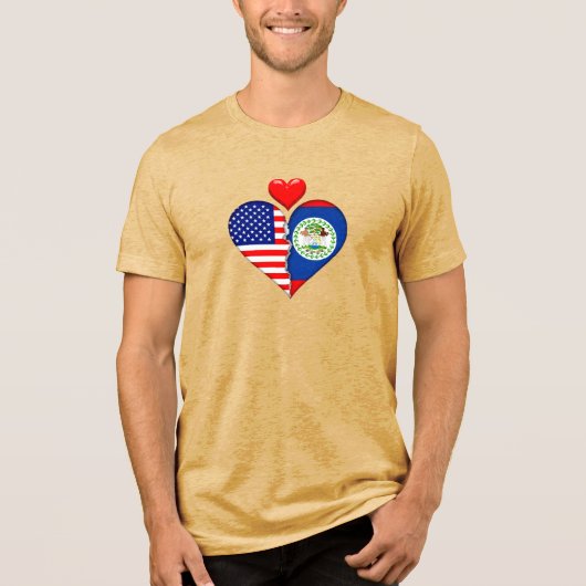 Belize Hispanic Hearts USA Vlaggen Tri-Blend Shirt (Voorkant)