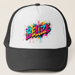 Belize kleurrijke graffiti stijl kleding outfit pe trucker pet