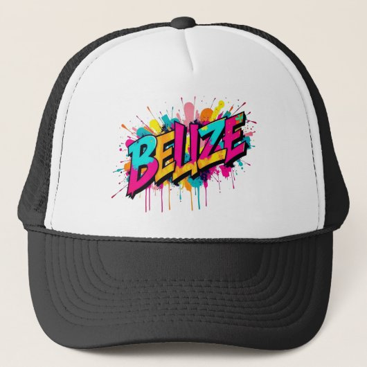 Belize kleurrijke graffiti stijl kleding outfit pe trucker pet (Voorkant)