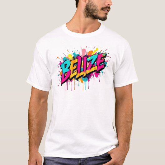 Belize kleurrijke graffiti stijl outfit t-shirt (Voorkant)