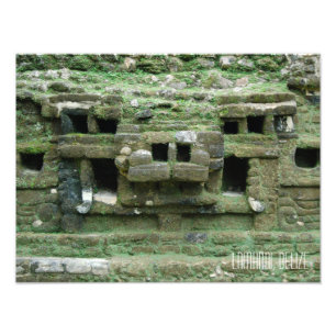 Belize Lamanai Mayan Ruins Jaguar Mask Travel Foto Afdruk