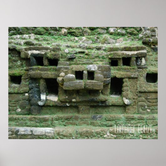 Belize Lamani Mayaanse ruïnes jaguarmasker Poster (Voorkant)