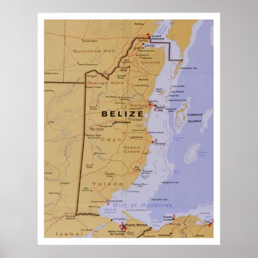 Belize Map (1990) Central America Country Atlas Poster (Voorkant)