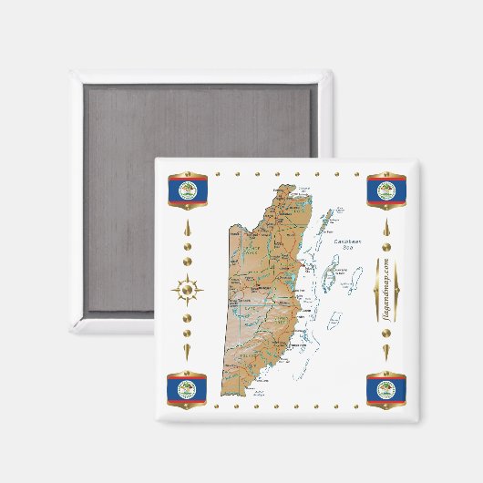 Belize Map + Flags Magnet (Voorkant / Achterkant)