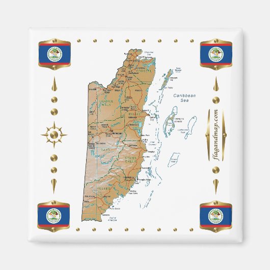 Belize Map + Flags Magnet (Voorkant)