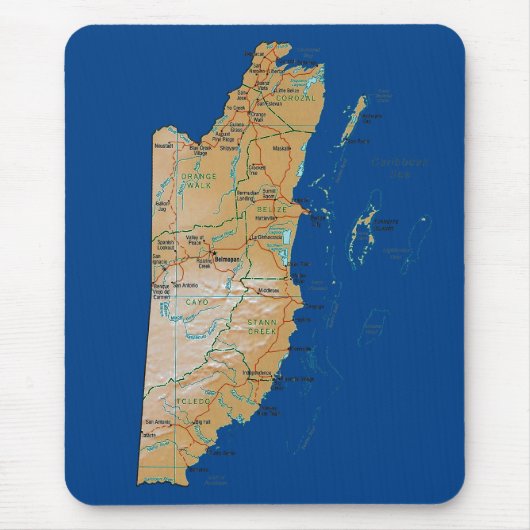 Belize Map Mousepad Muismat (Voorkant)