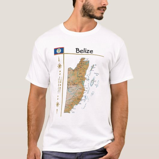 Belize Map + vlag + Titel T-Shirt (Voorkant)
