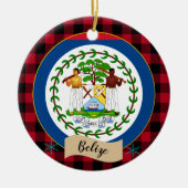 Belize, rode buffelvlek en Belize vlag Keramisch Ornament (Voorkant)