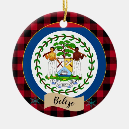 Belize, rode buffelvlek en Belize vlag Keramisch Ornament (Voorkant)