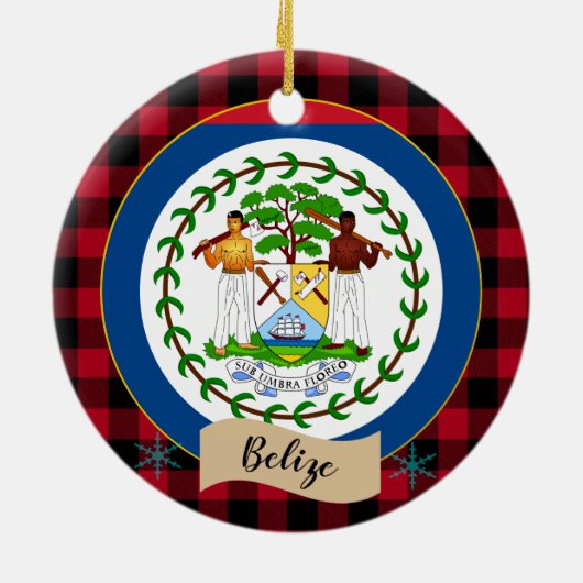Belize, rode buffelvlek en Belize vlag Keramisch Ornament (Achterkant)