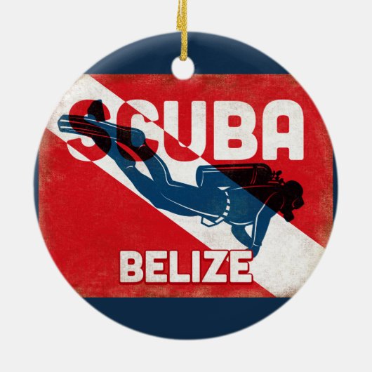 Belize Scuba Diver - Blue Retro Keramisch Ornament (Achterkant)