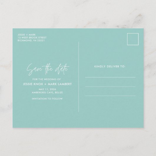 Belize Tropical Beach Bruiloft Save the Dates Aankondigingskaart (Achterkant)