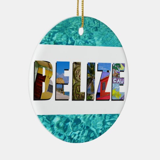 Belize Tropisch strand Blauwe Oceaan Kerstmis Keramisch Ornament (Rechts)