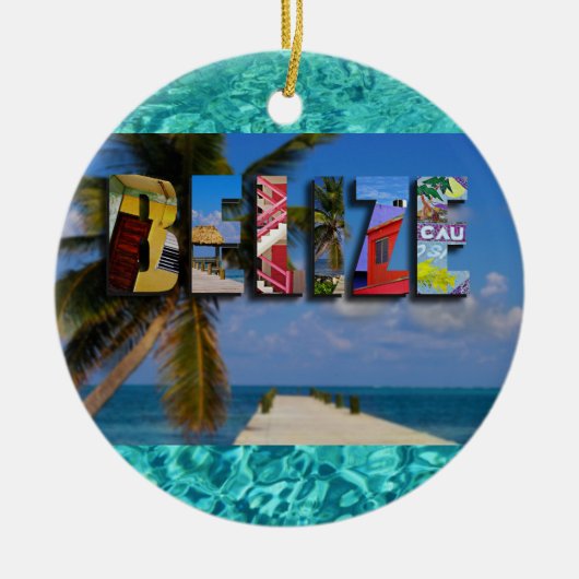 Belize Tropisch strand Blauwe Oceaan Kerstmis Keramisch Ornament (Voorkant)