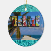 Belize Tropisch strand Blauwe Oceaan Kerstmis Keramisch Ornament (Links)