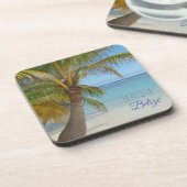 Belize Tropische Palmboom Strand Scène Foto Bier Onderzetter (Linkerzijde)