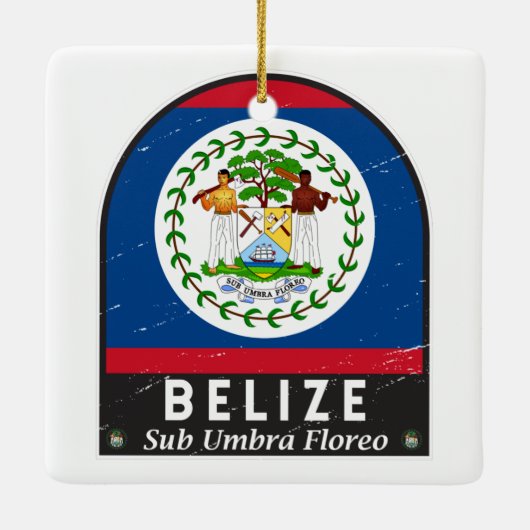 Belize vlag Embleem  met vervorming Keramisch Ornament (Achterkant)