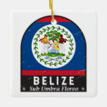 Belize vlag Embleem  met vervorming Keramisch Ornament<br><div class="desc">Belize,  beschadigd embleem met de vlag en het wapen.</div>