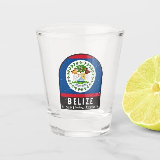 Belize vlag Embleem  met vervorming Shot Glas (Voorkant)