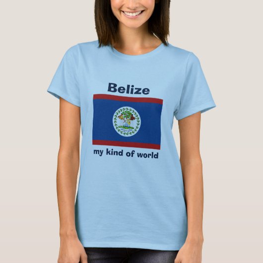 Belize Vlag + Kaart + Tekst T-shirt (Voorkant)
