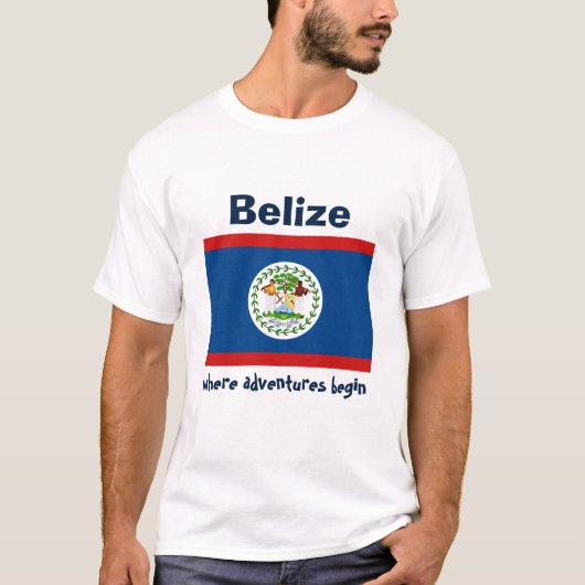 Belize Vlag + Kaart + Tekst T-shirt (Voorkant)
