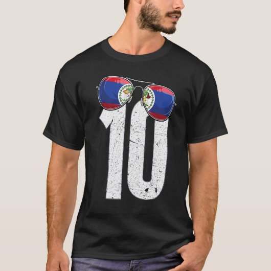 Belize Voetballer Nummer 10 Belizer Vlag T-shirt (Voorkant)