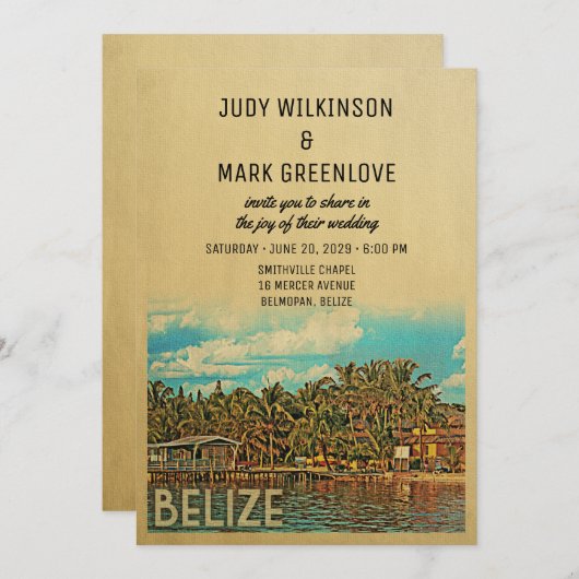 Belize Wedding Invitation  Middeleeuwen Kaart (Voorkant / Achterkant)