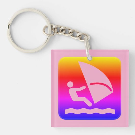 Belize Windsurfen (Caulker Caye) Regenboog Sleutelhanger (Voorkant)