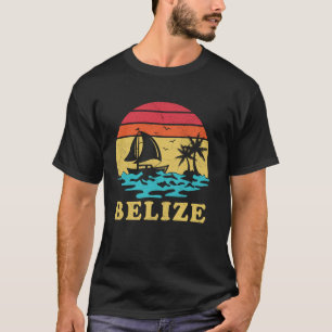 Belize Zeilen Vintage Palmboom Zeilboot Zomer Zeil T-shirt
