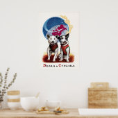 Belka en Strelka, ruimtehonden — Sovjet-poster Poster (Keuken)