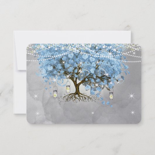 Bell Blue Heart Leaf Tree RSVP Kaartje (Achterkant)